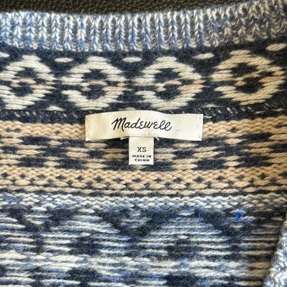 MADEWELL Forrest Fair Isle Wool V-Neck Sweater Blue Tan Cream Sz XS - Picture 11 of 14